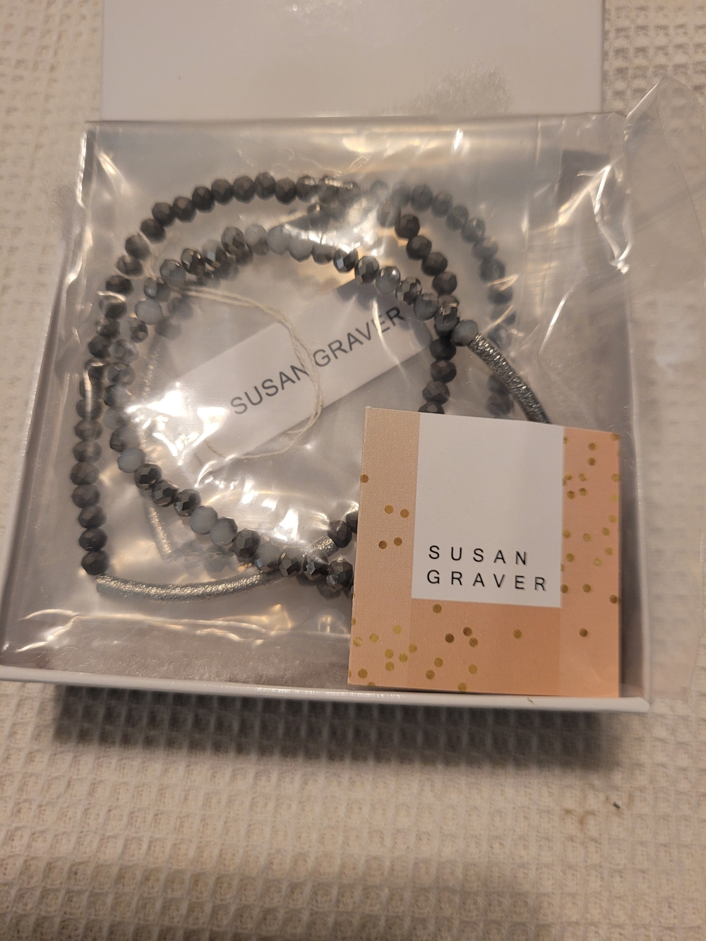 Susan Graver Silver and Gray Beaded Stretch Bracelet Trio